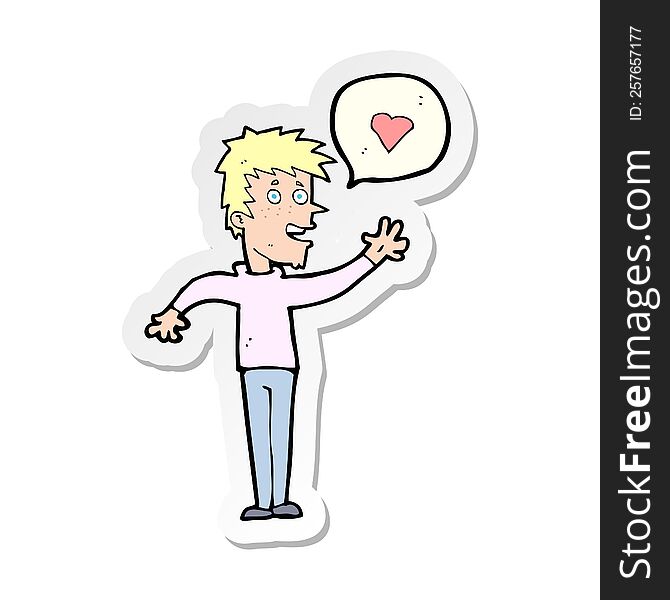 sticker of a cartoon man in love