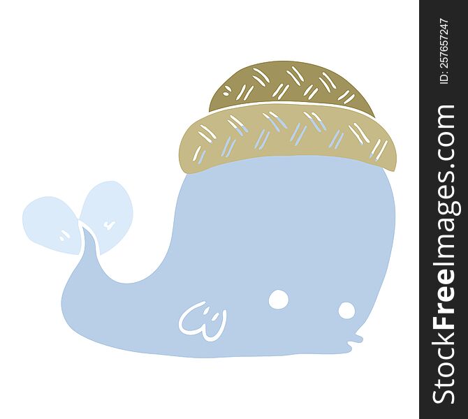 Flat Color Style Cartoon Whale Wearing Hat