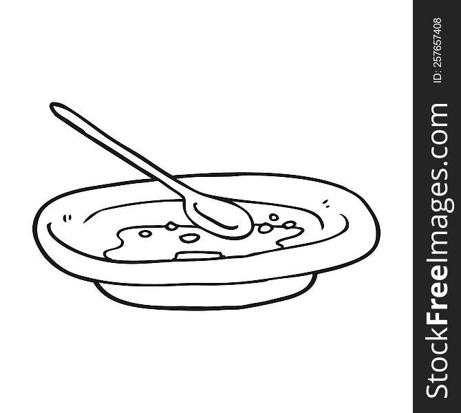 freehand drawn black and white cartoon empty cereal bowl