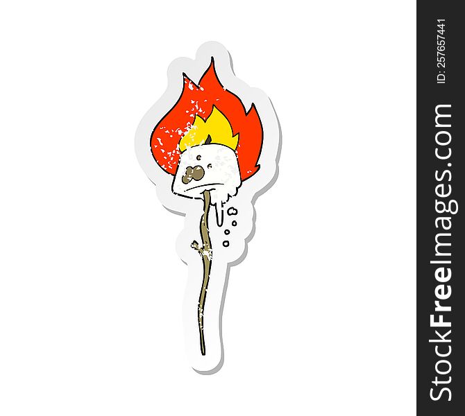 retro distressed sticker of a cartoon toasted marshmallow