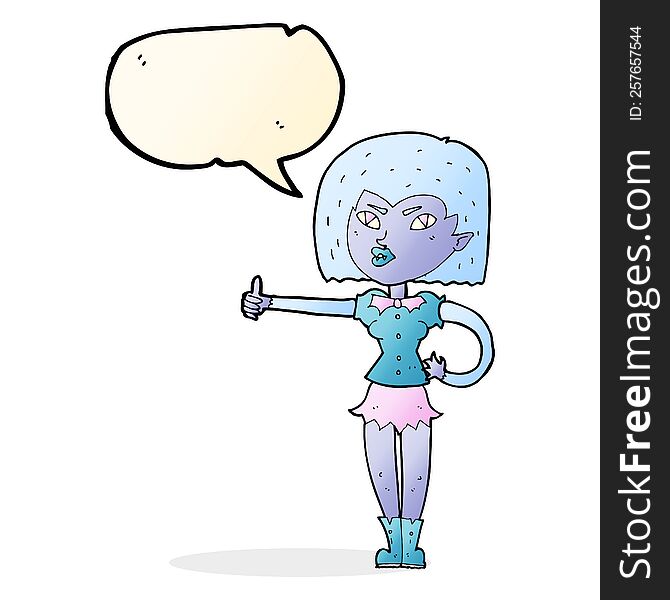 cartoon vampire girl giving thumbs up with speech bubble