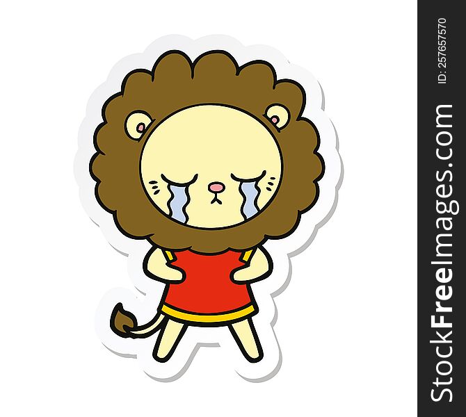 sticker of a crying cartoon lion