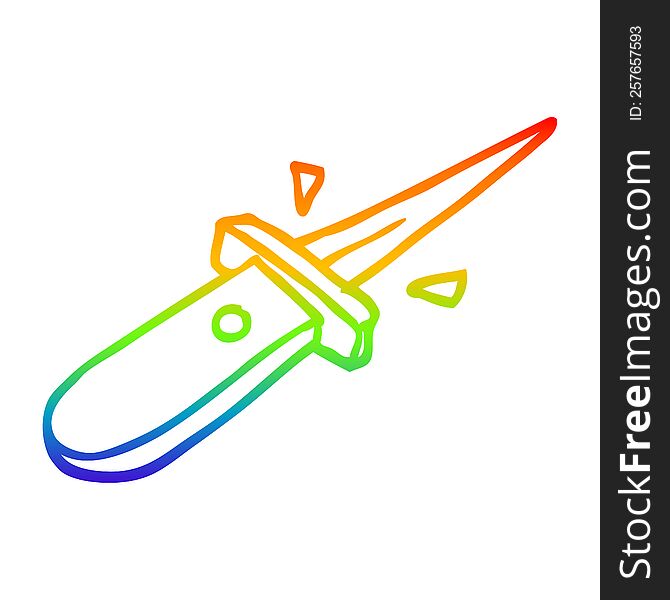 rainbow gradient line drawing of a cartoon flick knife snapping open