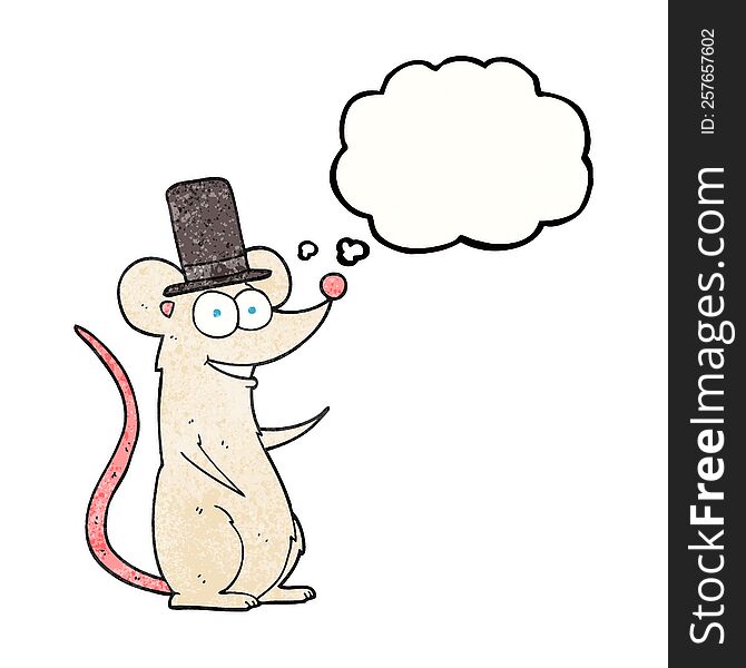freehand drawn thought bubble textured cartoon mouse in top hat