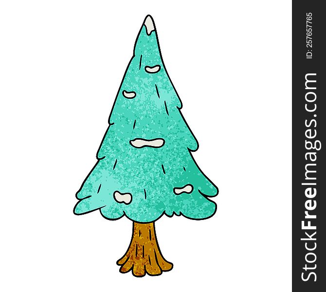 Textured Cartoon Doodle Single Snow Covered Tree