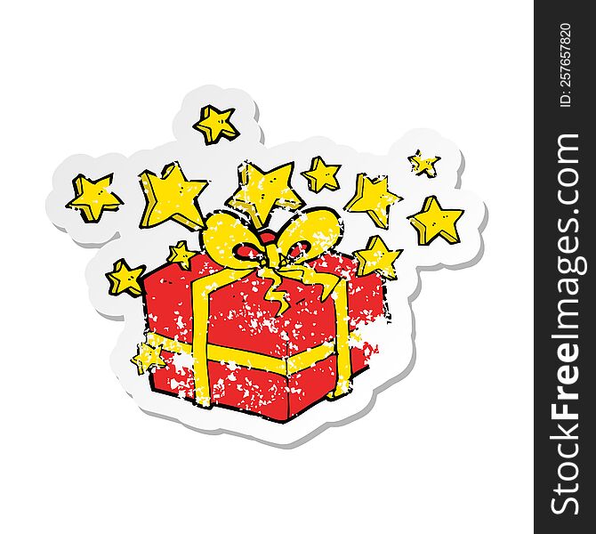 Retro Distressed Sticker Of A Cartoon Christmas Present
