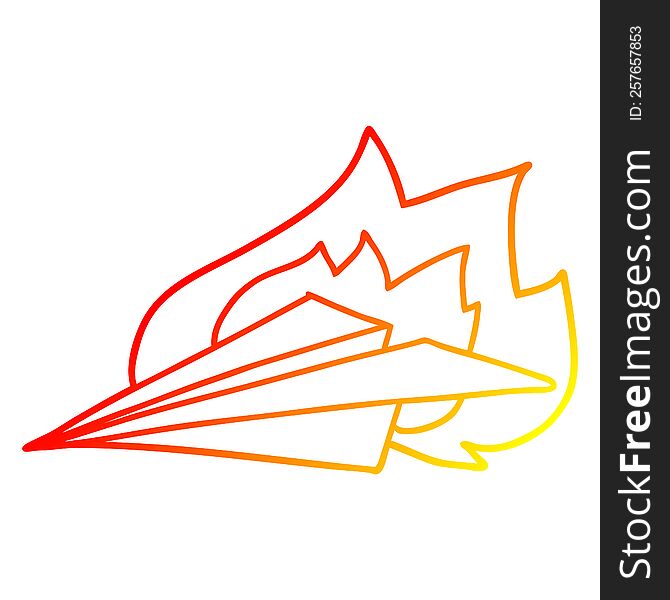 warm gradient line drawing of a cartoon burning paper airplane