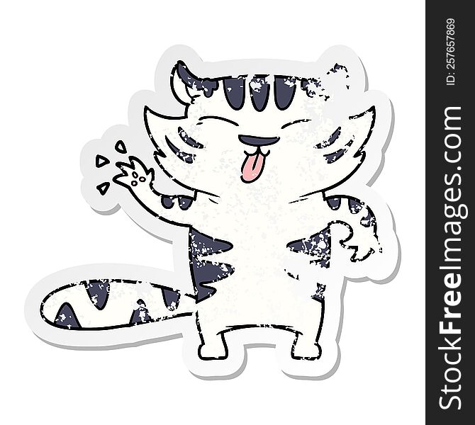 distressed sticker of a cartoon white tiger