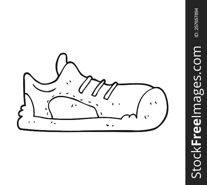 freehand drawn black and white cartoon sneaker