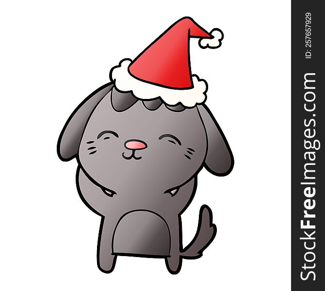 Happy Gradient Cartoon Of A Dog Wearing Santa Hat