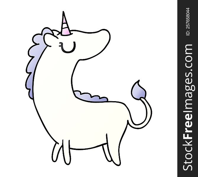 freehand drawn gradient cartoon of cute kawaii unicorn