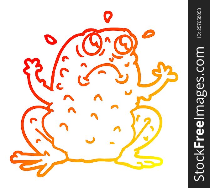 warm gradient line drawing of a cartoon nervous toad