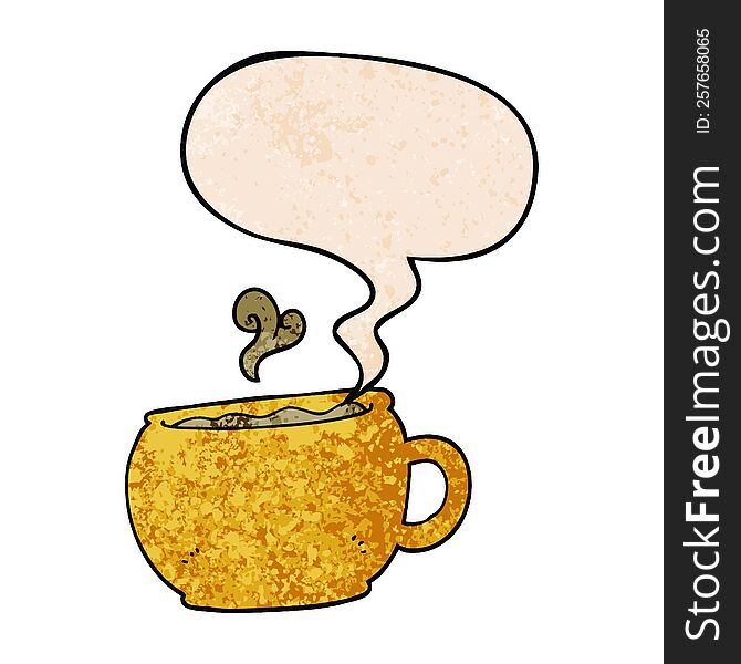 Cartoon Coffee Cup And Speech Bubble In Retro Texture Style