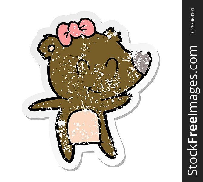 Distressed Sticker Of A Female Bear Cartoon