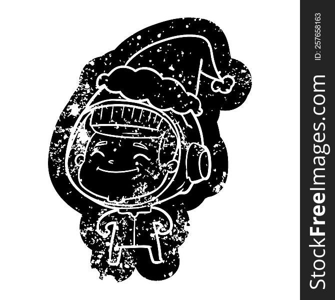 Happy Cartoon Distressed Icon Of A Astronaut Wearing Santa Hat