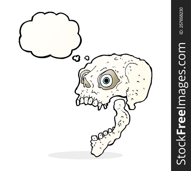 cartoon scary skull with thought bubble