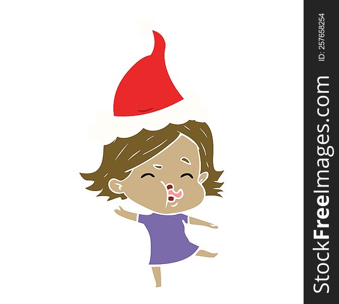 hand drawn flat color illustration of a girl pulling face wearing santa hat