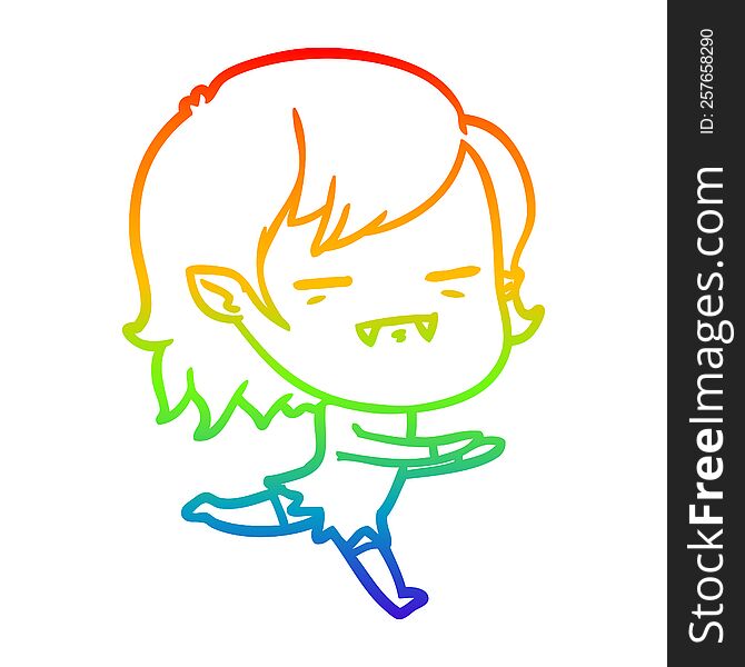 Rainbow Gradient Line Drawing Cartoon Undead Vampire Girl Running