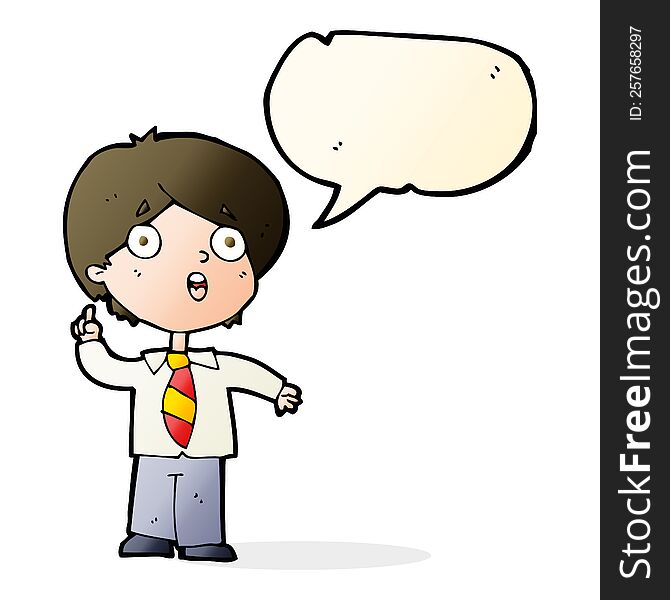 cartoon schoolboy answering question with speech bubble