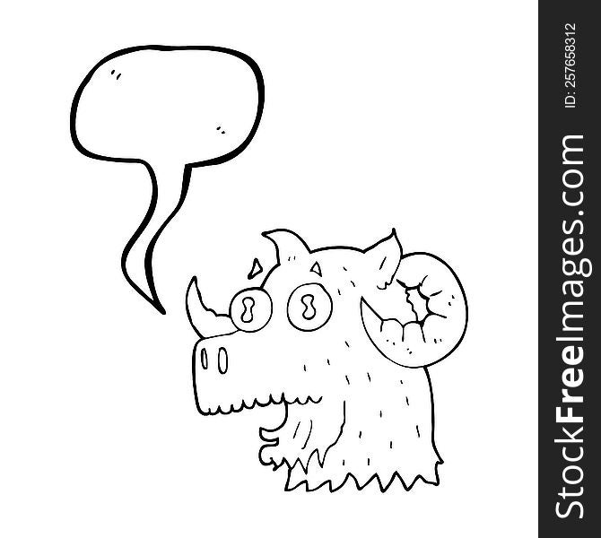 freehand drawn speech bubble cartoon ram head