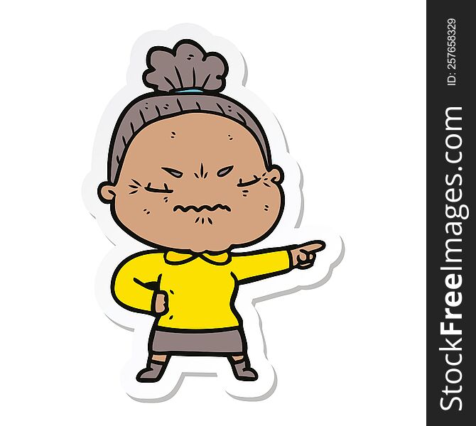 sticker of a cartoon annoyed old lady
