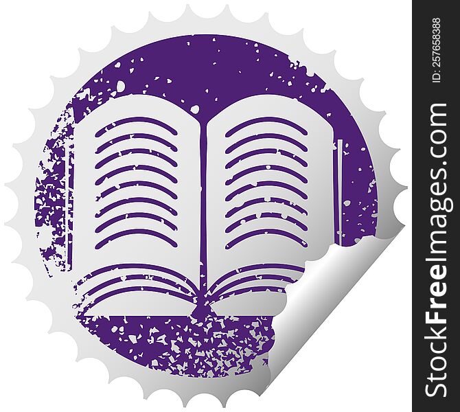 distressed circular peeling sticker symbol of a open book