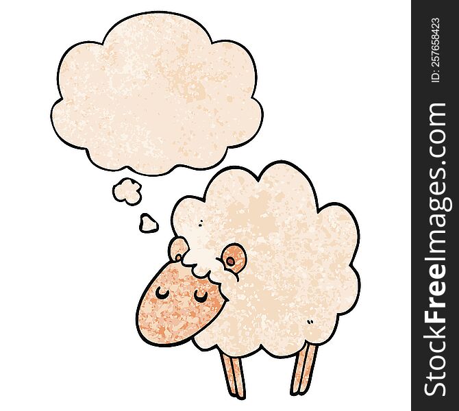 Cartoon Sheep And Thought Bubble In Grunge Texture Pattern Style