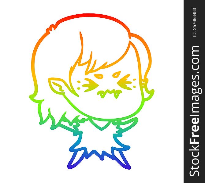 rainbow gradient line drawing of a annoyed cartoon vampire girl