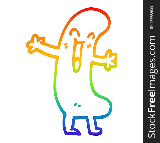 rainbow gradient line drawing of a cartoon happy sausage