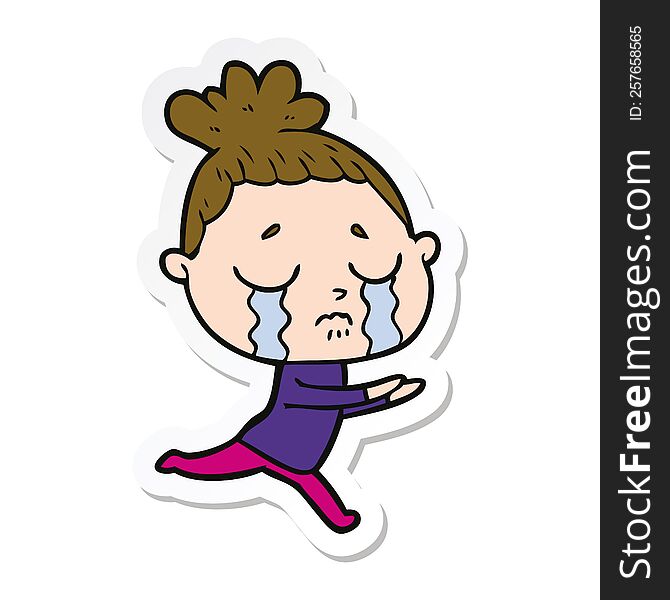 Sticker Of A Cartoon Crying Woman