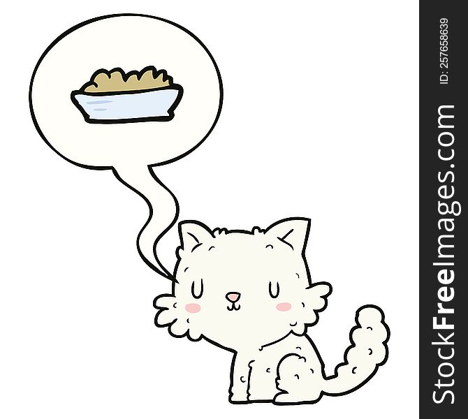 cute cartoon cat and food and speech bubble