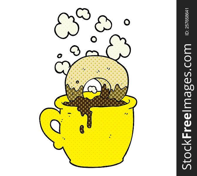 cartoon donut dunked in coffee