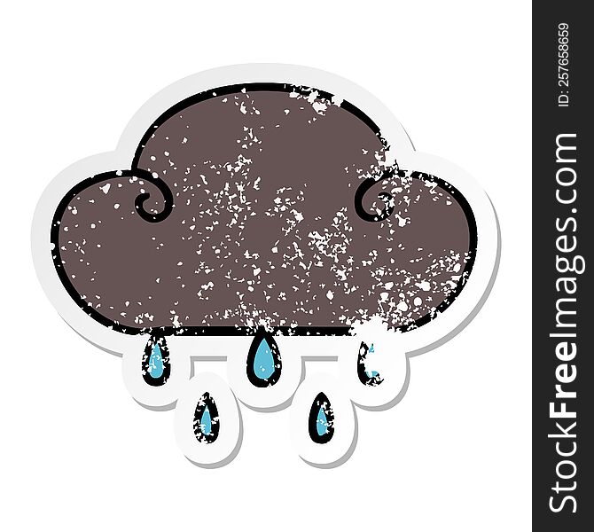 Distressed Sticker Of A Quirky Hand Drawn Cartoon Rain Cloud