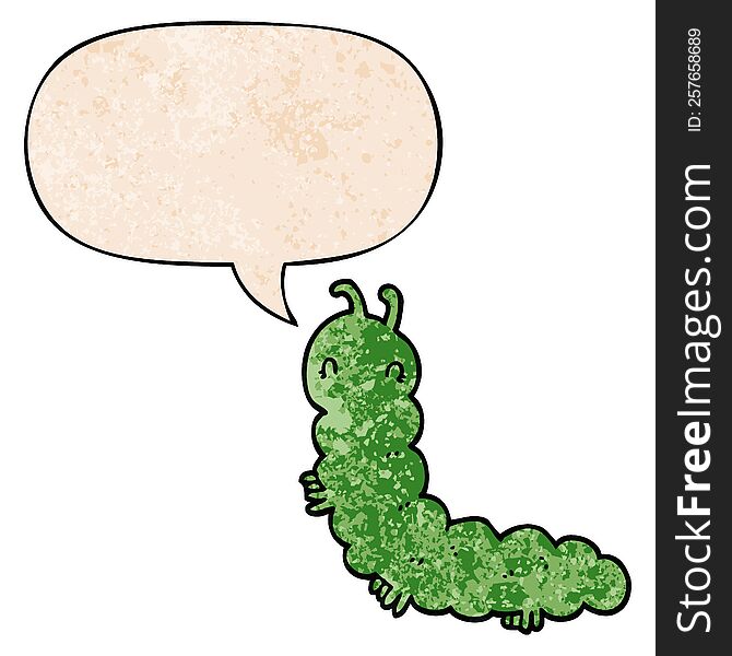 Cartoon Caterpillar And Speech Bubble In Retro Texture Style