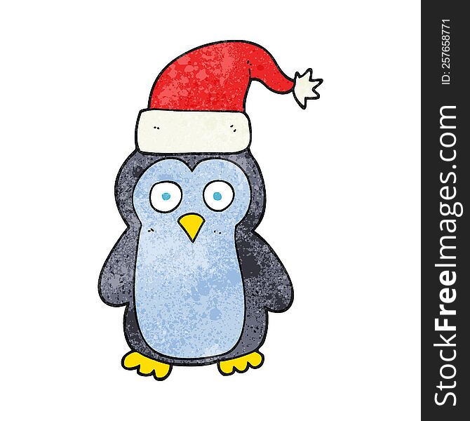freehand textured cartoon christmas penguin