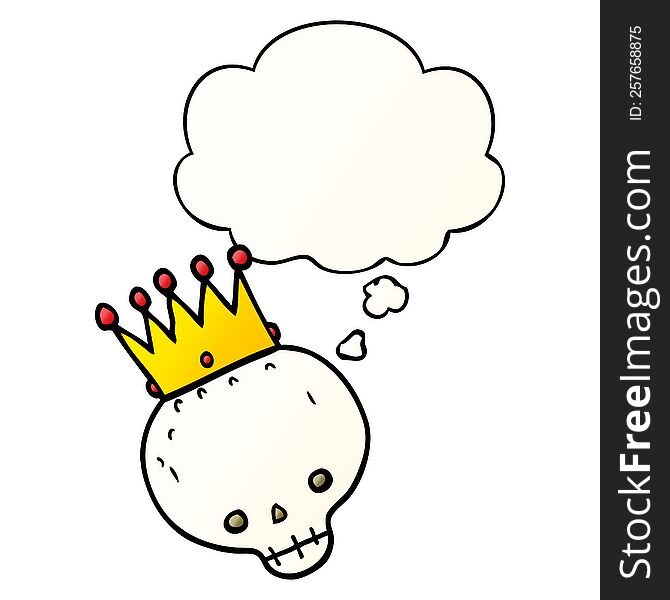 cartoon skull with crown with thought bubble in smooth gradient style