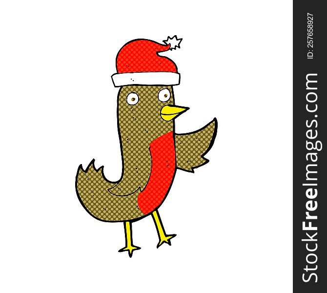 Cartoon Christmas Robin Wearing Hat