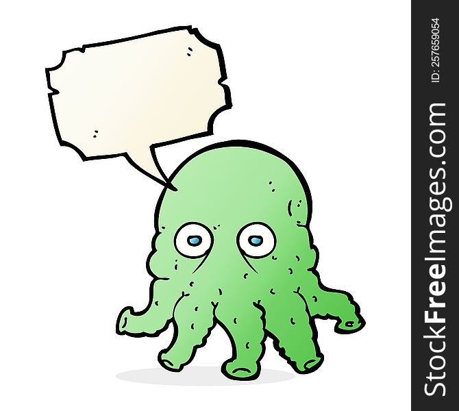 Cartoon Alien Squid Face With Speech Bubble