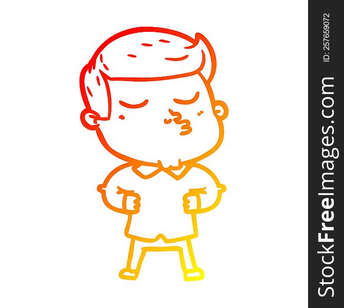 warm gradient line drawing of a cartoon model guy pouting