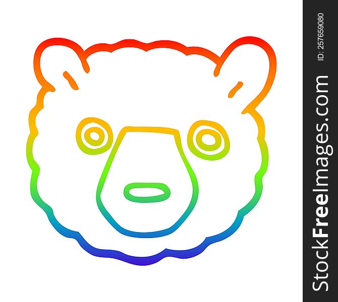 rainbow gradient line drawing of a cartoon polar bear face