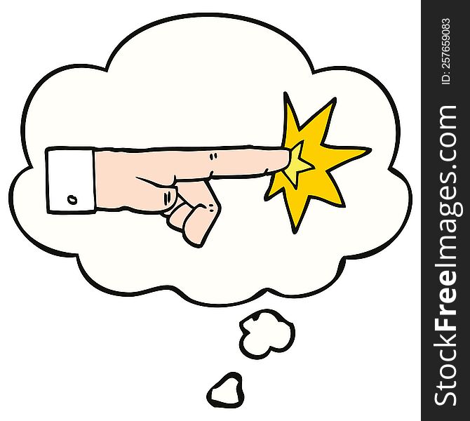 cartoon pointing hand with thought bubble. cartoon pointing hand with thought bubble