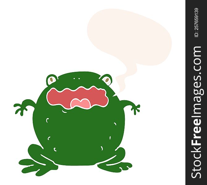 cartoon toad with speech bubble in retro style