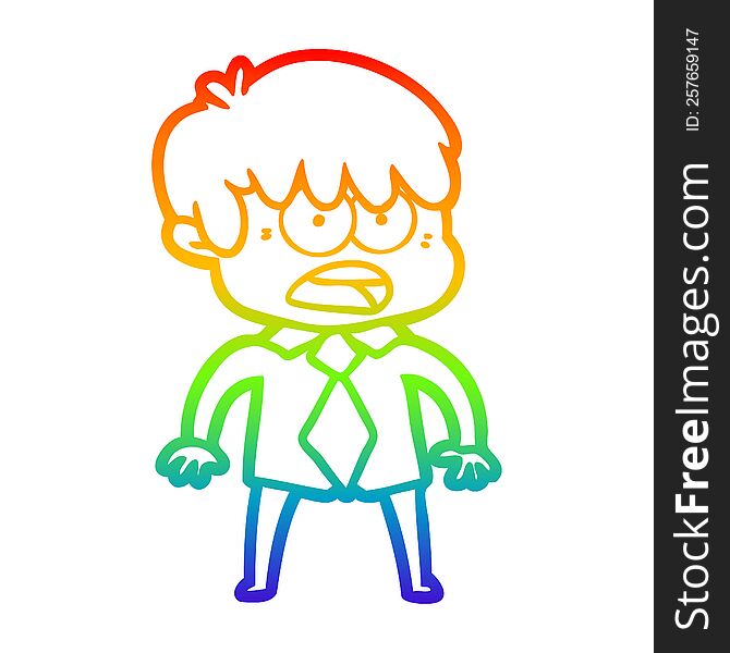 Rainbow Gradient Line Drawing Worried Cartoon Boy