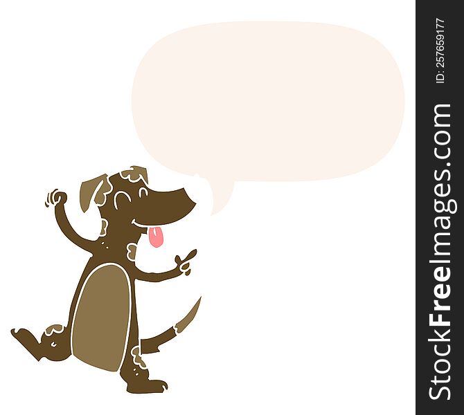 Cartoon Dancing Dog And Speech Bubble In Retro Style