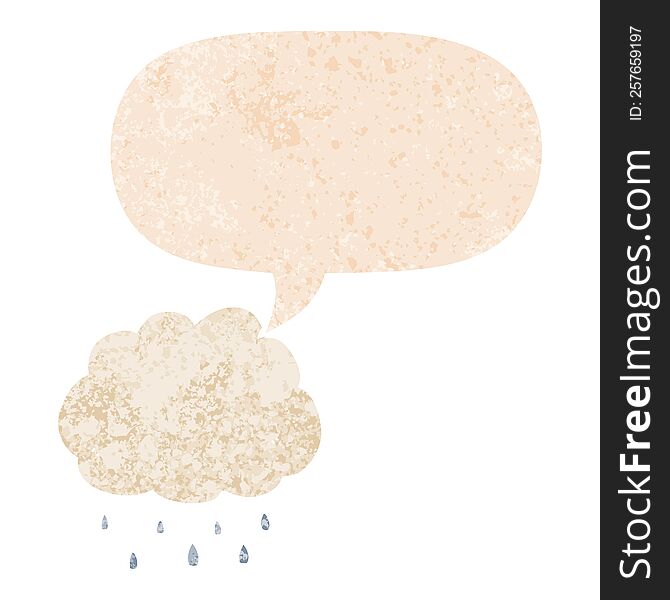Cartoon Rain Cloud And Speech Bubble In Retro Textured Style