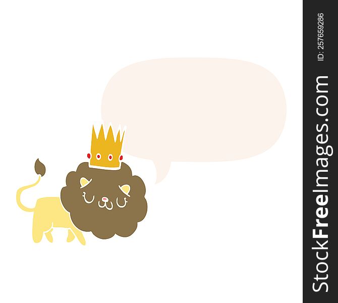 cartoon lion with crown with speech bubble in retro style. cartoon lion with crown with speech bubble in retro style