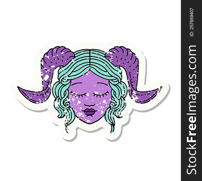 grunge sticker of a tiefling character face. grunge sticker of a tiefling character face