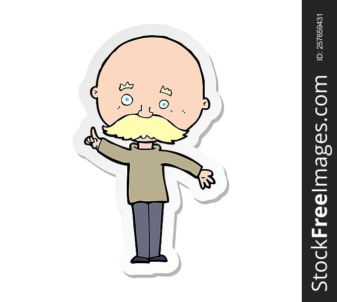 Sticker Of A Cartoon Bald Man With Idea
