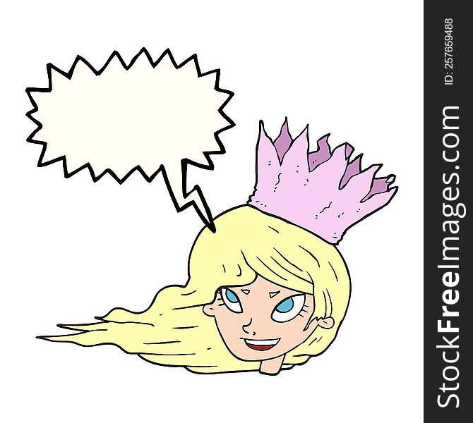 freehand drawn speech bubble cartoon woman with blowing hair