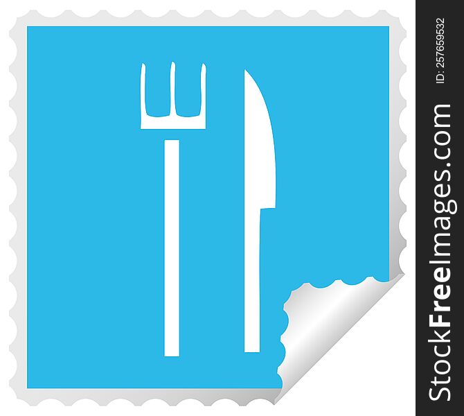 square peeling sticker cartoon of a knife and fork